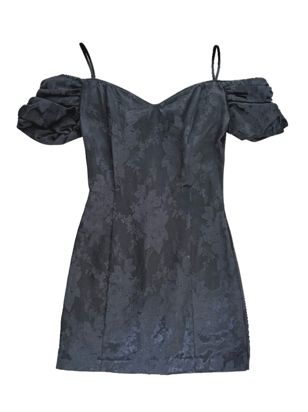 Vintage Black Floral Off-Shoulder Mini Dress